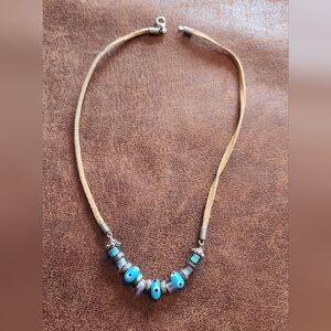 Evil Eye Necklace with Blue Beads And Leather